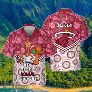 Miami Heat Eat Sleep Heat Repeat Flower Pattern Print Hawaiian Shirt
