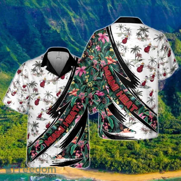Miami Heat Hibiscus Flower And Tree Pattern Print Hawaiian Shirt