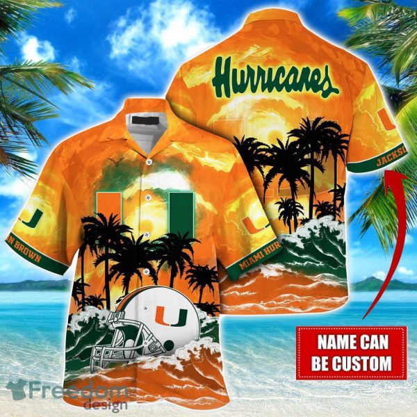 Miami Hurricanes NCAA Hawaiian Shirt Coconut Tree Waves Beach Hawaii Shirt Custom Name For Fans