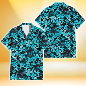 Miami Marlins Blue Hibiscus Blue Coconut Tree Black Background 3D Hawaiian Shirt Gift For Fans