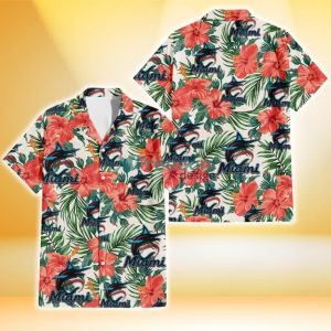 Miami Marlins Coral Hibiscus Green Leaf Beige Background 3D Hawaiian Shirt Gift For Fans