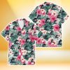 Miami Marlins Coral Pink Hibiscus Green Leaf Beige Background 3D Hawaiian Shirt Gift For Fans