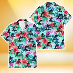 Miami Marlins Coral Porcelain Flower Violet Orchid Light Blue Background 3D Hawaiian Shirt Gift For Fans