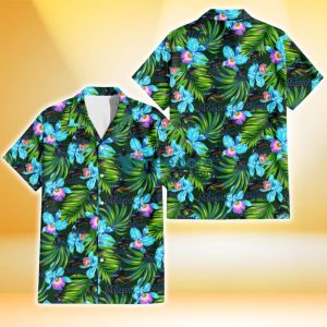 Miami Marlins Electro Color Hibiscus Black Background 3D Hawaiian Shirt Gift For Fans
