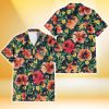 Miami Marlins Orange Red Hibiscus Green Leaf Dark Background 3D Hawaiian Shirt Gift For Fans