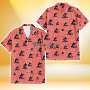 Miami Marlins Peach Puff Hibiscus Tomato Orange Background 3D Hawaiian Shirt Gift For Fans