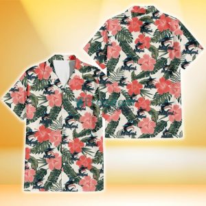 Miami Marlins Pink Coral Hibiscus Banana Leaf Beige Background 3D Hawaiian Shirt Gift For Fans