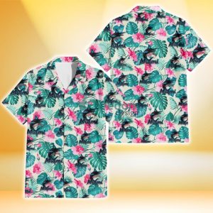 Miami Marlins Pink Hibiscus Green Leaf Beige Background 3D Hawaiian Shirt Gift For Fans