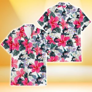 Miami Marlins Pink Hibiscus White Orchid White Background 3D Hawaiian Shirt Gift For Fans