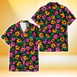 Miami Marlins Pink Orange Black Background 3D Hawaiian Shirt Gift For Fans