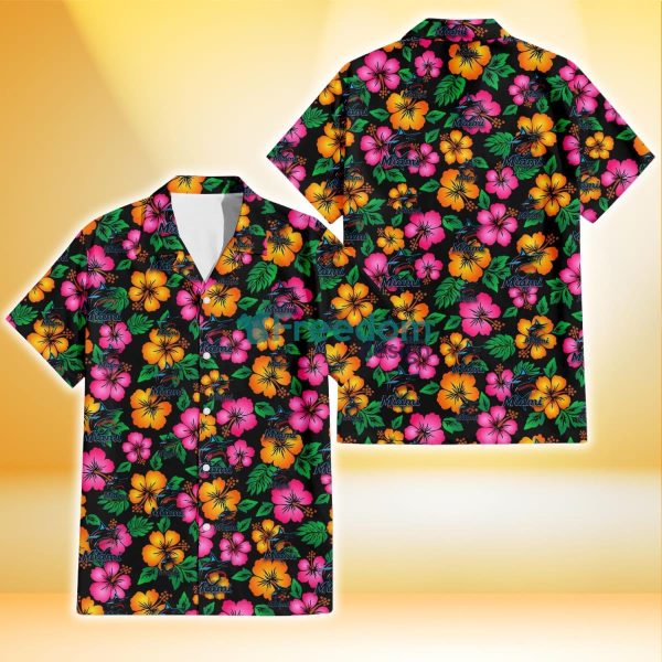 Miami Marlins Pink Orange Black Background 3D Hawaiian Shirt Gift For Fans