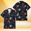 Miami Marlins Red And White Hibiscus Dark Leaf Black Background 3D Hawaiian Shirt Gift For Fans