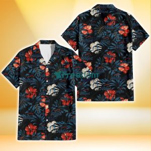 Miami Marlins Red And White Hibiscus Dark Leaf Black Background 3D Hawaiian Shirt Gift For Fans