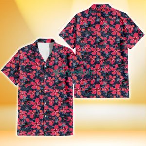 Miami Marlins Red Hibiscus Dark Gray Background 3D Hawaiian Shirt Gift For Fans