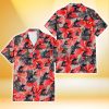Miami Marlins Red Hibiscus Gray Leaf Gainsboro Background 3D Hawaiian Shirt Gift For Fans