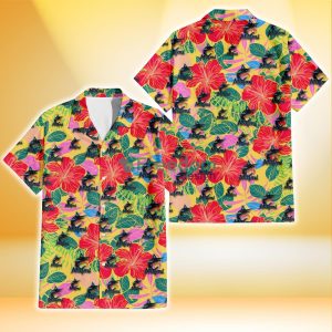 Miami Marlins Red Hibiscus Green Blue Leaf Yellow Background 3D Hawaiian Shirt Gift For Fans