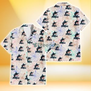 Miami Marlins Sketch Pastel Hibiscus Beige Background 3D Hawaiian Shirt Gift For Fans
