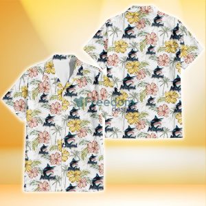 Miami Marlins Sketch Red Yellow Coconut Tree White Background 3D Hawaiian Shirt Gift For Fans