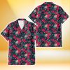 Miami Marlins Tiny Red Hibiscus White Porcelain Flower Black Background 3D Hawaiian Shirt Gift For Fans