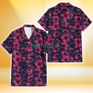Miami Marlins Violet Red Blue Leaf Black Background 3D Hawaiian Shirt Gift For Fans