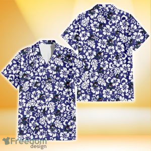 Miami Marlins White Hibiscus Pattern Slate Blue Background 3D Hawaiian Shirt Gift For Fans