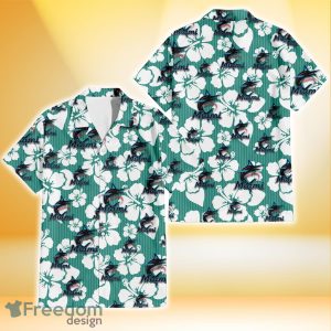 Miami Marlins White Hibiscus Turquoise Stripe Background 3D Hawaiian Shirt Gift For Fans