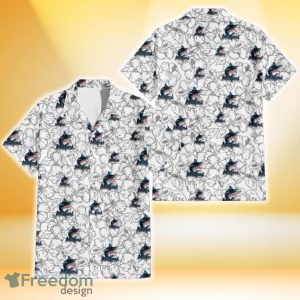 Miami Marlins White Sketch Hibiscus Pattern White Background 3D Hawaiian Shirt Gift For Fans