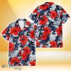 Miami Marlins White Tropical Leaf Red Hibiscus Navy Background 3D Hawaiian Shirt Gift For Fans
