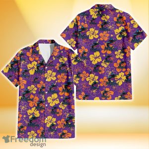 Miami Marlins Yellow And Orange Hibiscus Purple Background 3D Hawaiian Shirt Gift For Fans