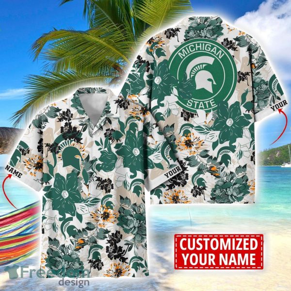 Michigan State Spartans Aloha 3D Hawaiian Shirt Flower Sport Team Beach Shirt Custom Name