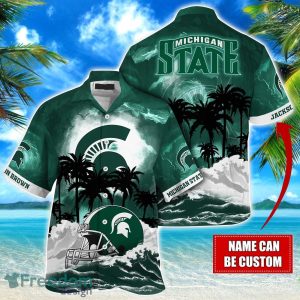 Michigan State Spartans NCAA Hawaiian Shirt Coconut Tree Waves Beach Hawaii Shirt Custom Name For Fans