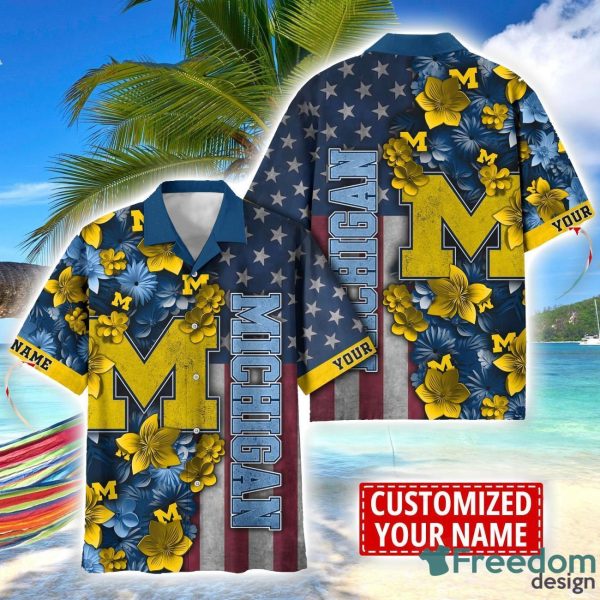 Michigan Wolverines Custom name USA Flag 4th July Independence Day Hawaiian Shirt