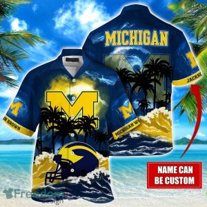 Michigan Wolverines NCAA Hawaiian Shirt Coconut Tree Waves Beach Hawaii Shirt Custom Name For Fans