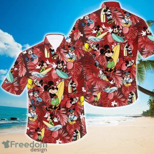 Mickey Mouse Surfing Red Patterns Summer Tropical Disney Hawaiian Shirt