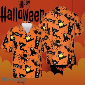 Monster Silhouette Bigfoot Halloween Hawaiian Shirt Pumpkin Funny Halloween Apparel