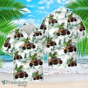 Monster Truck And T-Rex Dinosaur Funny Hawaiian Shirt 3D Printed Beach Lover Gift