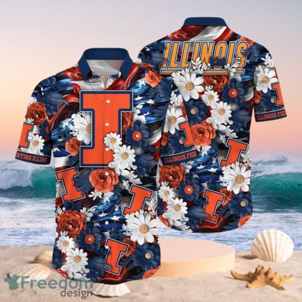 NCAA Illinois Fighting Illini Design Logo Gift For Fan Independence Day Hawaii Shirt Full Over Print
