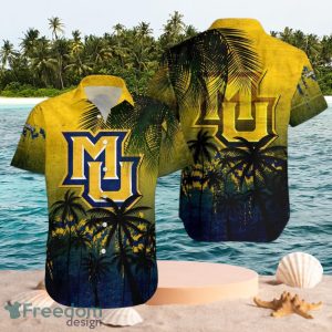 NCAA Marquette Golden Eagles Logo Design Coconut Tree Yellow Shirt Hawaiian Shirt