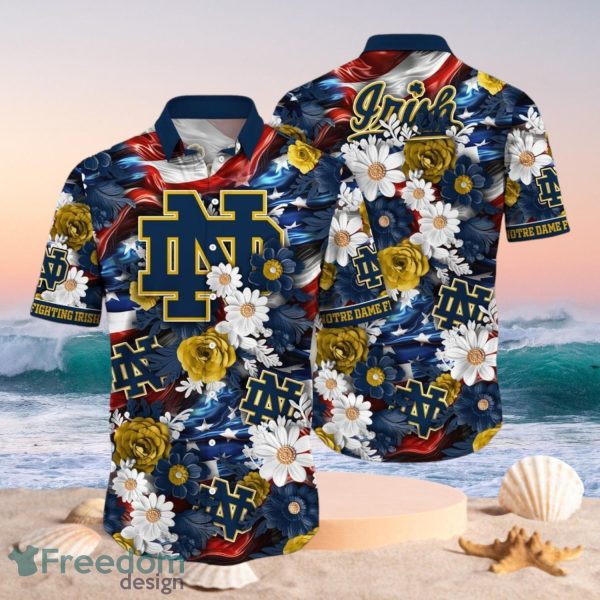NCAA Notre Dame Fighting Irish Design Logo Gift For Fan Independence Day Hawaii Shirt Full Over Print