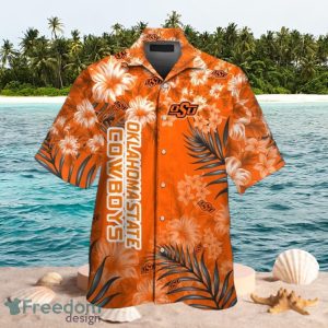 NCAA Oklahoma State Cowboys Logo Design Orange Flowers Shirt Hawaiian Shirt