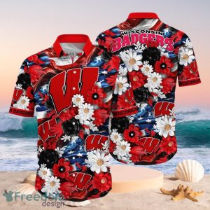 NCAA Wisconsin Badgers Design Logo Gift For Fan Independence Day Hawaii Shirt Full Over Print
