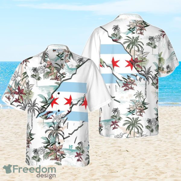 Navy Chicago Tropical Palm Island Men Hawaiian Shirt Best Gift For Men And Women