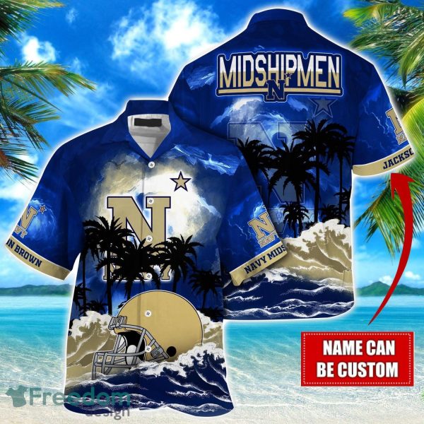 Navy Midshipmen NCAA Hawaiian Shirt Coconut Tree Waves Beach Hawaii Shirt Custom Name For Fans