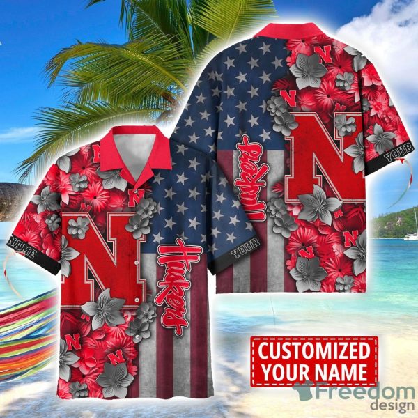 Nebraska Cornhuskers Custom name USA Flag 4th July Independence Day Hawaiian Shirt