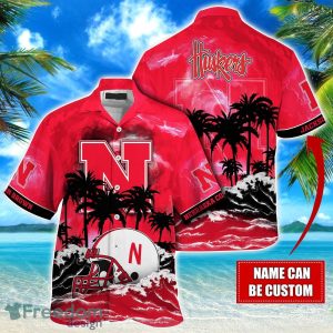Nebraska Cornhuskers NCAA Hawaiian Shirt Coconut Tree Waves Beach Hawaii Shirt Custom Name For Fans