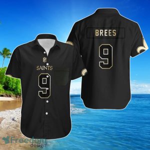 New Orleans Saints 9 Drew Brees Black Golden Edition Mens Jersey Inspired Hawaiian Shirt