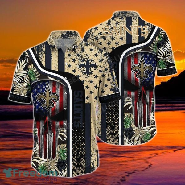 New Orleans Saints NFL Hawaiian Shirt Graphic Tropical Pattern Skull Punisher 3D Printed Best Gift For Fans
